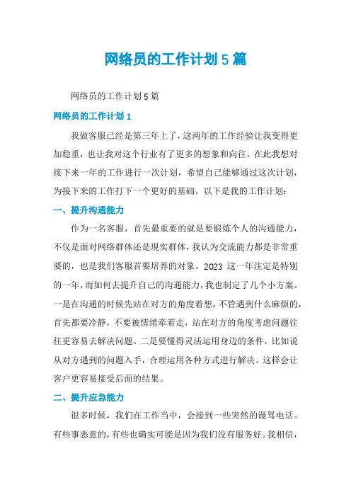 网络员的工作计划5篇