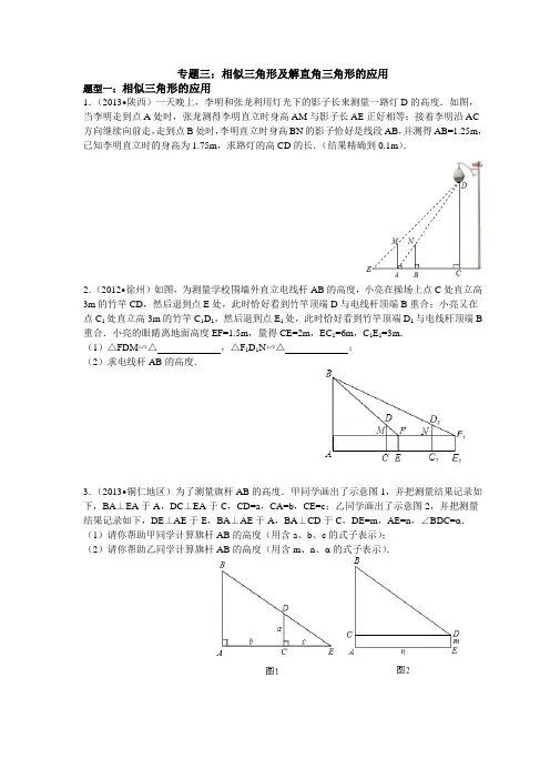 陕西中考复习专题四三角形相似及解直角三角形的应用