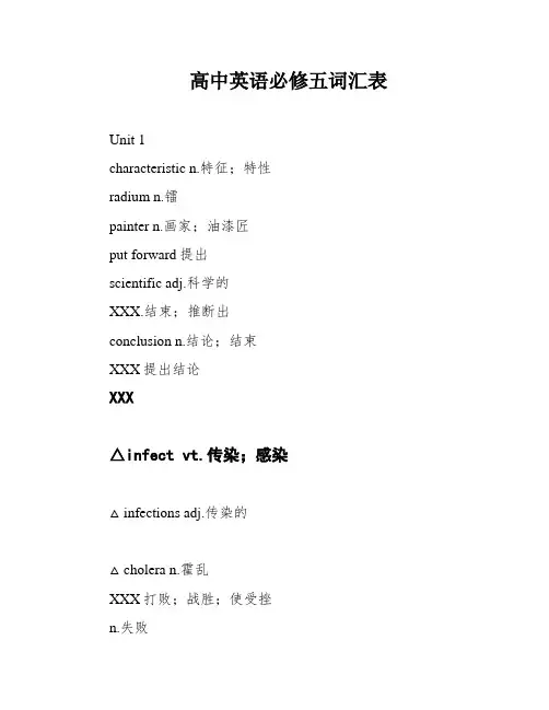 高中英语必修五词汇表