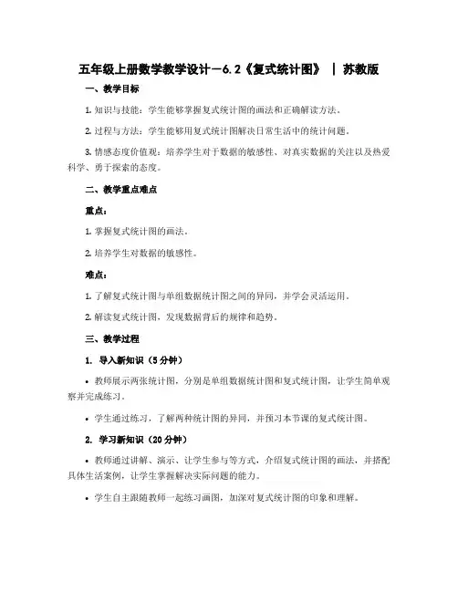 五年级上册数学教学设计-6.2《复式统计图》 ｜苏教版
