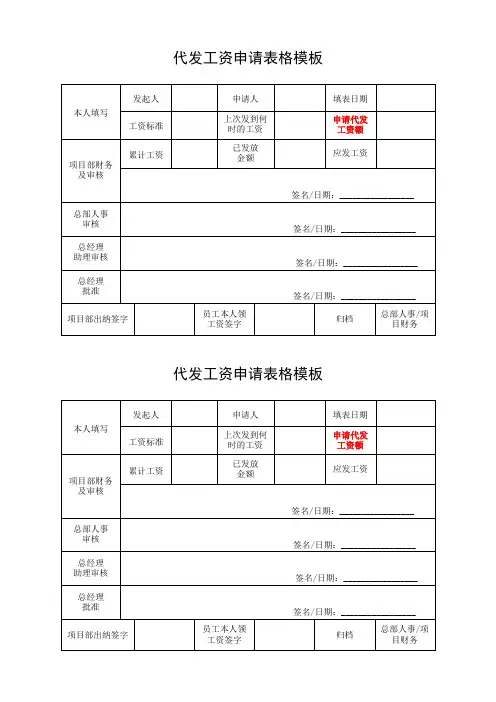 代发工资申请表格模板