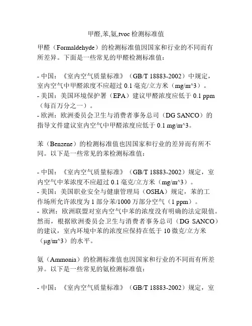 甲醛,苯,氨,tvoc检测标准值