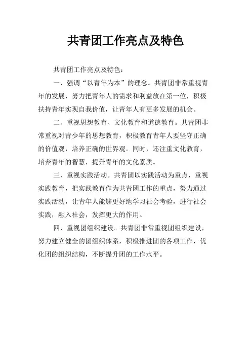共青团工作亮点及特色