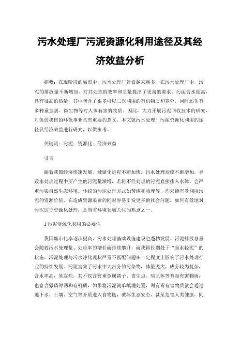 污水处理厂污泥资源化利用途径及其经济效益分析