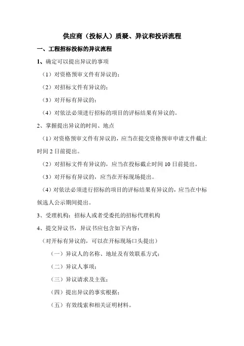 投标人质疑投诉范本