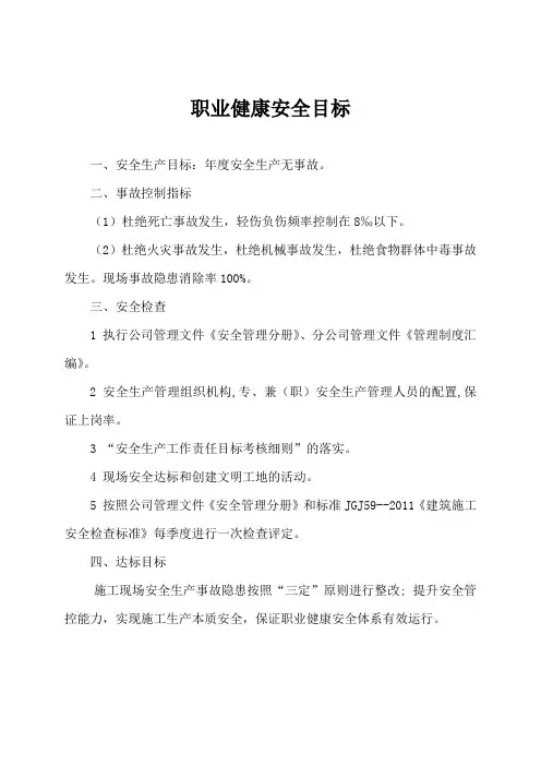 职业健康安全目标
