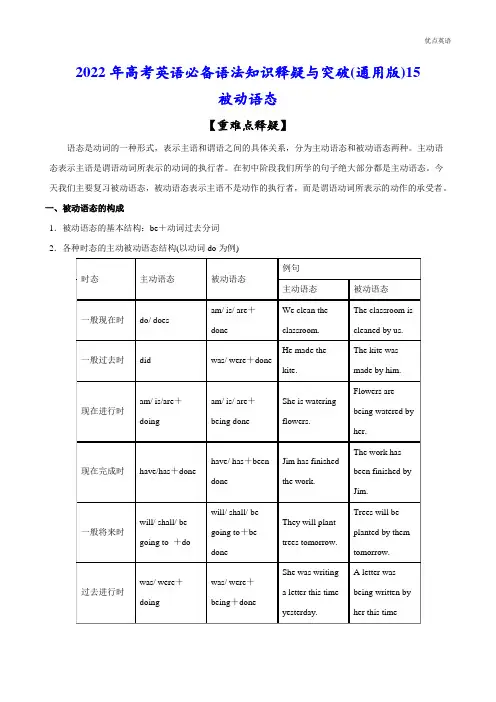 重难点突破15被动语态(原卷版)-2022年高考英语必备语法知识释疑与突破(通用版)