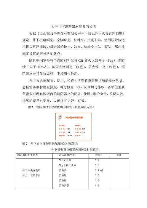 井下消防器材配备