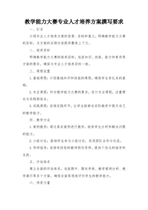 教学能力大赛专业人才培养方案撰写要求