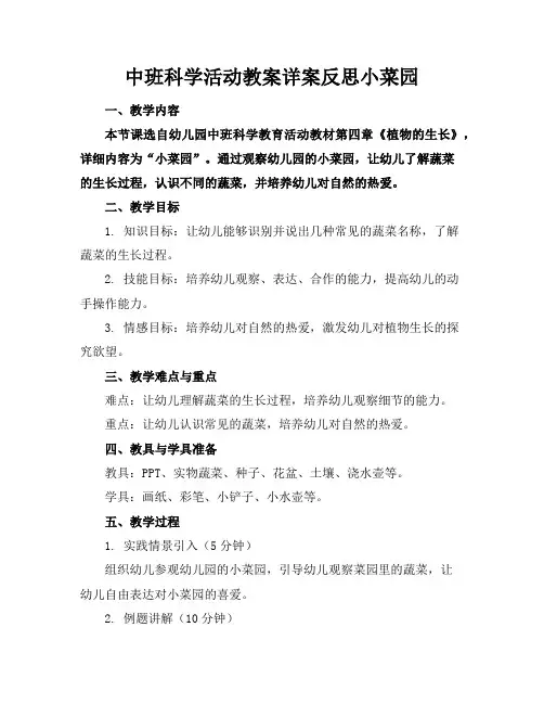 中班科学活动教案详案反思小菜园