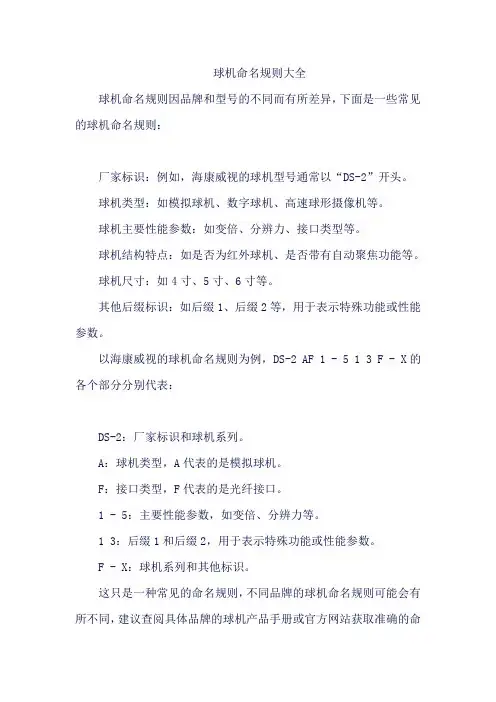 球机命名规则大全