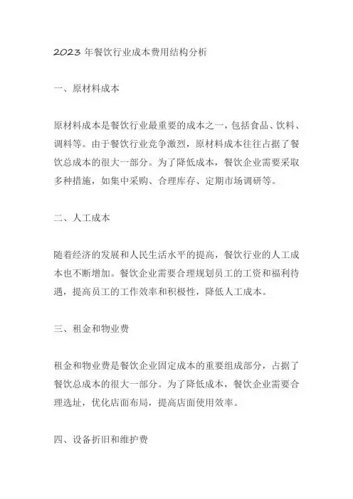 2023餐饮行业成本费用结构