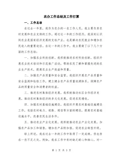 农办工作总结及工作打算