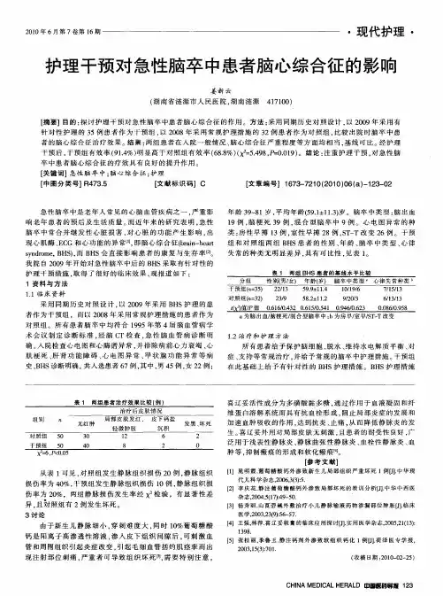 护理干预对急性脑卒中患者脑心综合征的影响