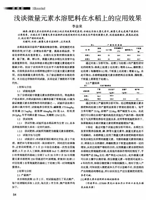 浅谈微量元素水溶肥料在水稻上的应用效果