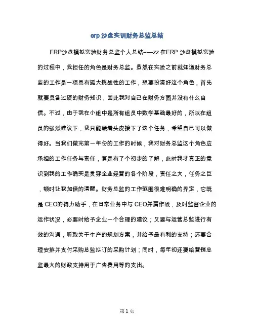 erp沙盘实训财务总监总结