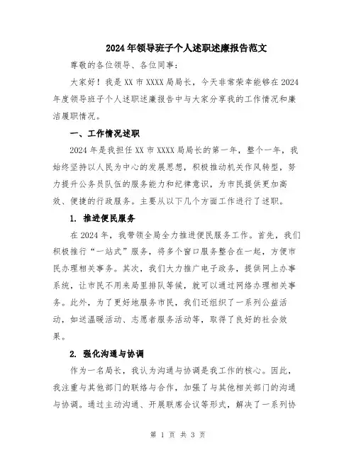 2024年领导班子个人述职述廉报告范文