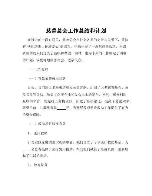 慈善总会工作总结和计划