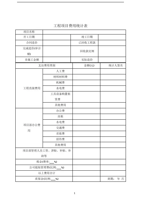 工程项目费用统计表