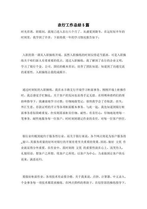 农行工作总结5篇
