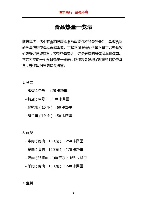 食品热量一览表