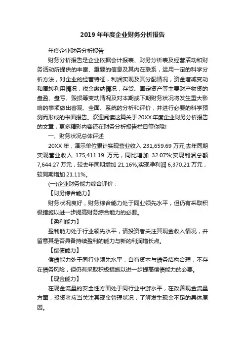 2019年年度企业财务分析报告