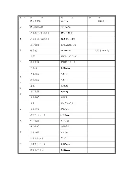 冷却水塔技术参数