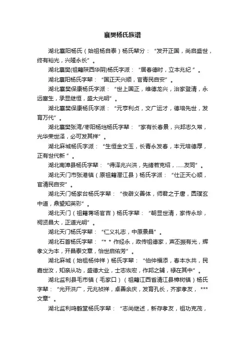 襄樊杨氏族谱