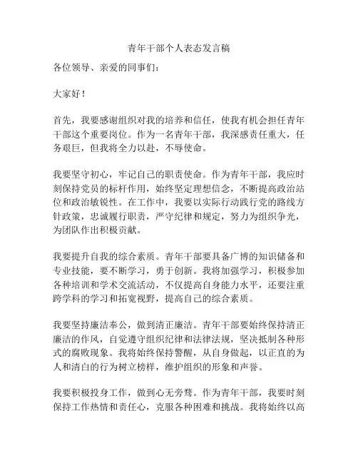 青年干部个人表态发言稿