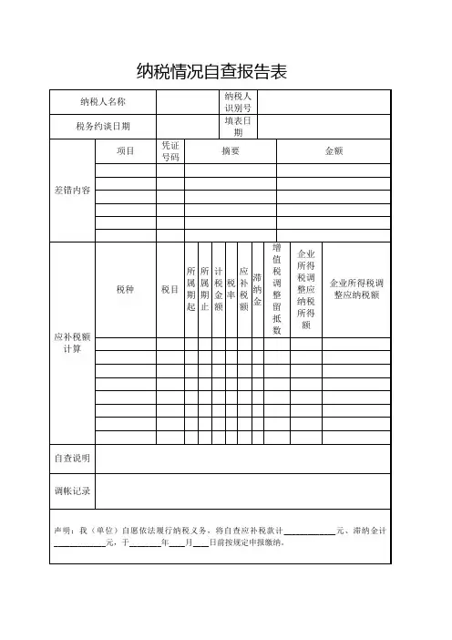 纳税情况自查报告表