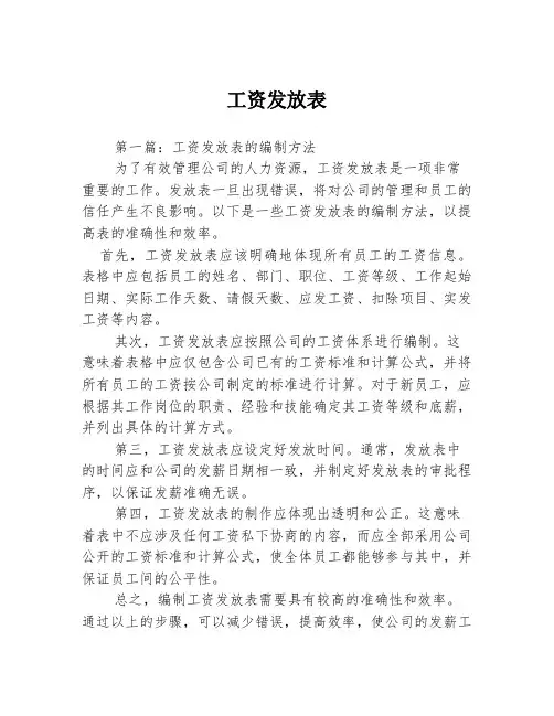 工资发放表