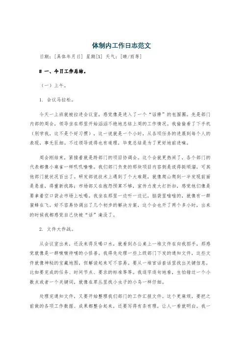 体制内工作日志范文