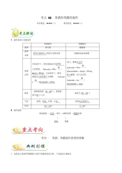 2020届一轮复习人教版专题68果酒和果醋的制作教案.doc