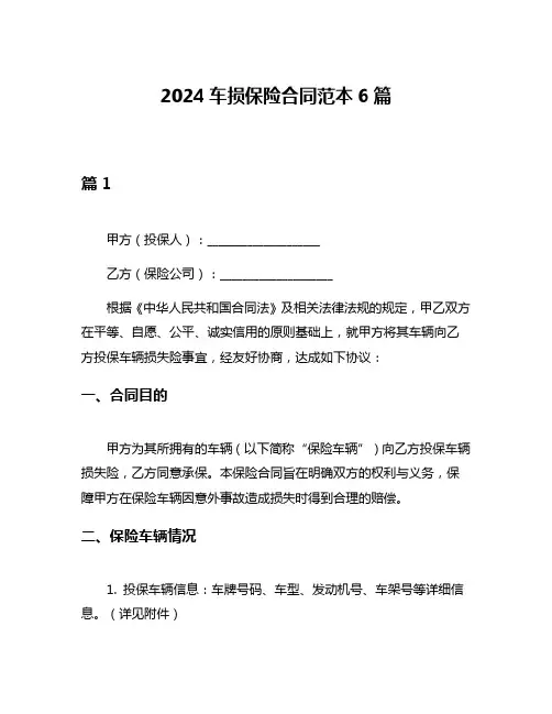 2024车损保险合同范本6篇