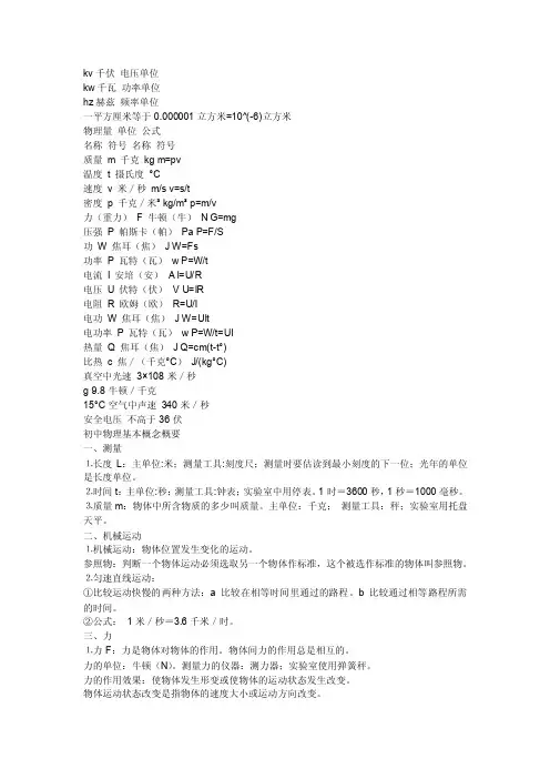 物理单位换算表