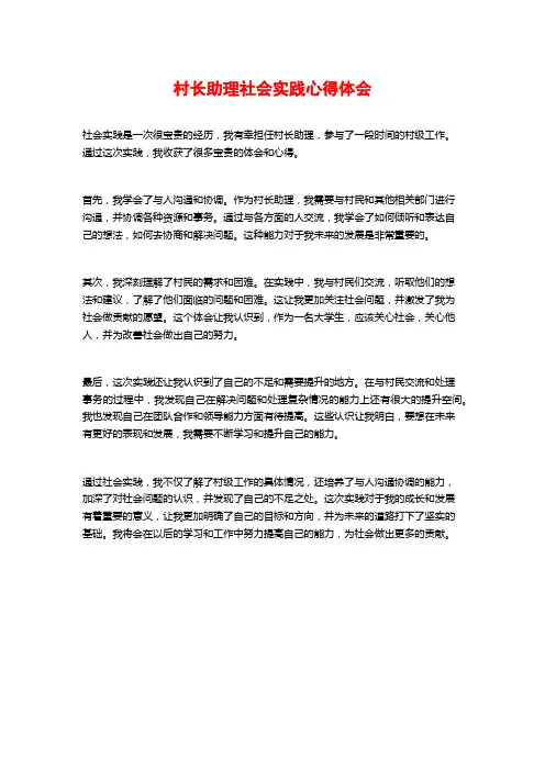 村长助理社会实践心得体会
