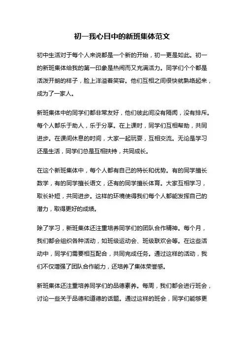 初一我心目中的新班集体范文