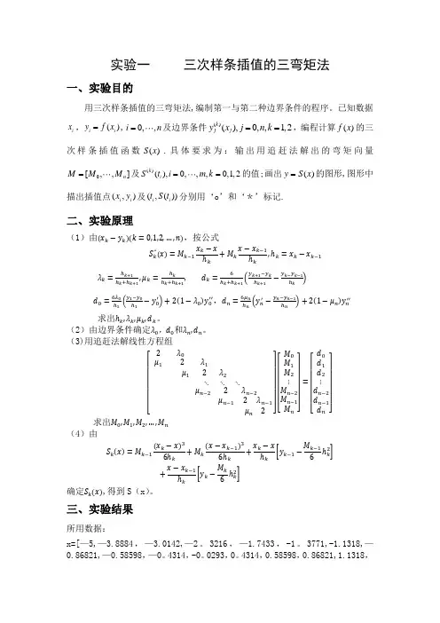 实验一--三次样条插值的三弯矩法