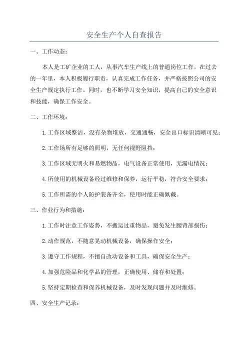 安全生产个人自查报告