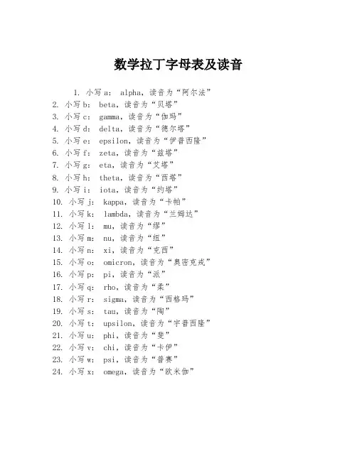 数学拉丁字母表及读音