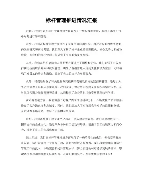 标杆管理推进情况汇报
