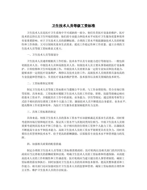 卫生技术人员等级工资标准