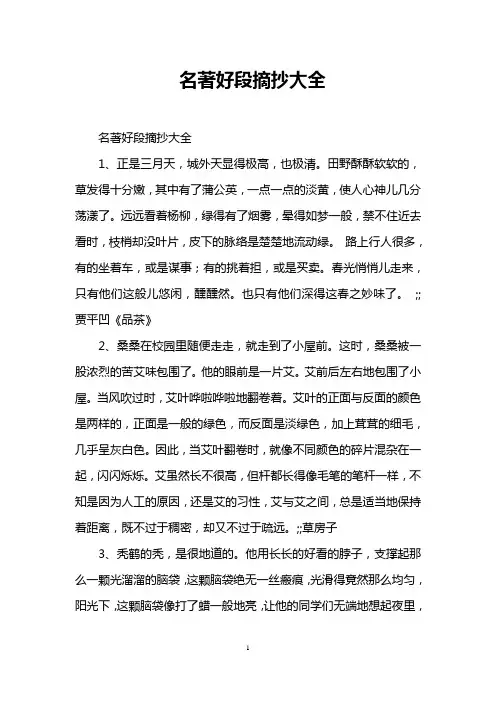 名著好段摘抄大全