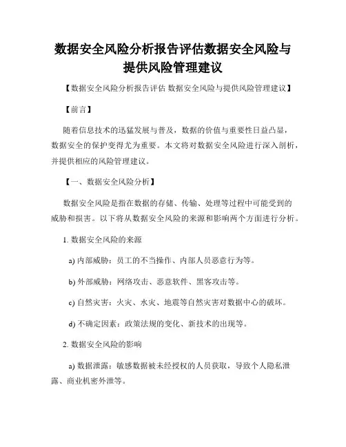 数据安全风险分析报告评估数据安全风险与提供风险管理建议
