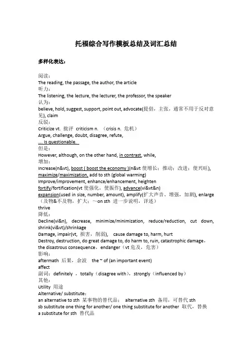 托福综合写作模板总结(完整版)