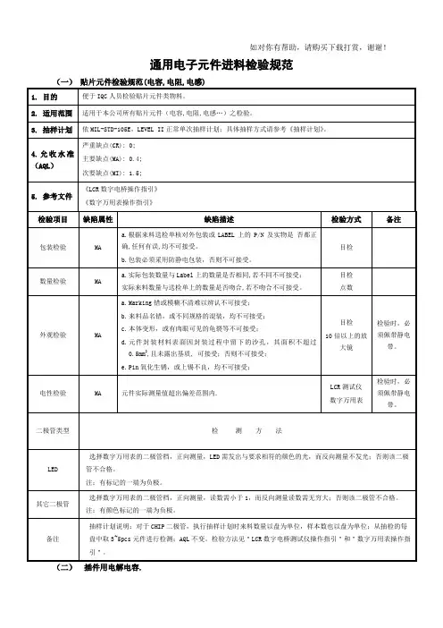通用电子元件进料检验规范