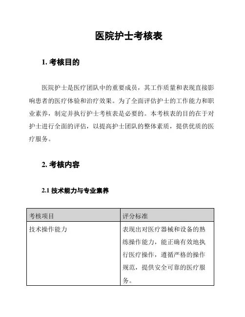 医院护士考核表