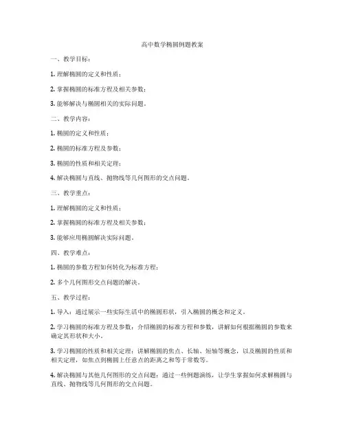 高中数学椭圆例题教案