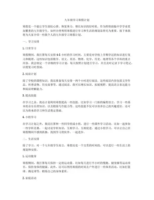 九年级学习寒假计划