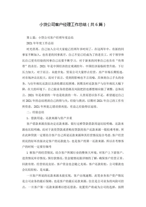 小贷公司客户经理工作总结(共6篇)